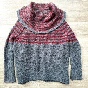 Free People Gray Red Mohair Wool Cowl Neck Oversized Sweater